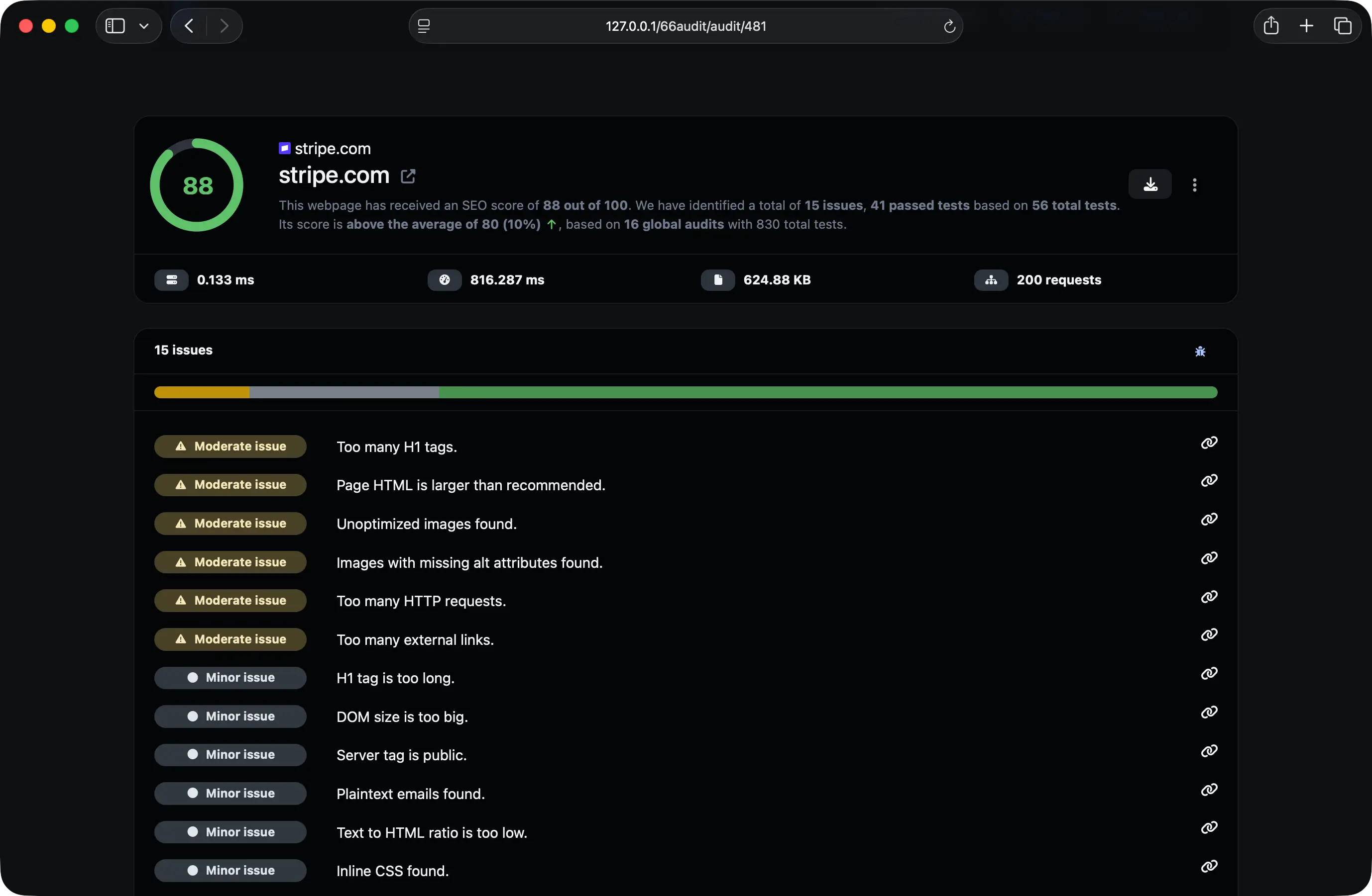 Screenshot of the app dashboard