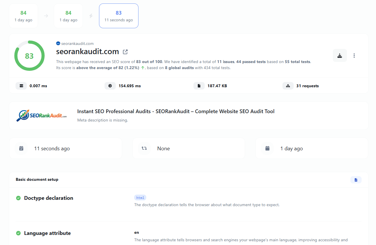 Screenshot of the app audit history tracking feature