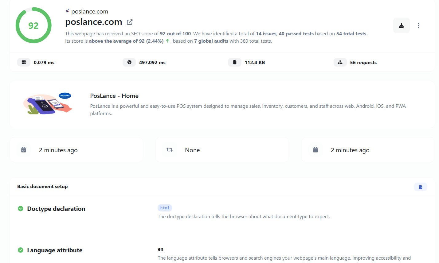 Screenshot of the app dashboard
